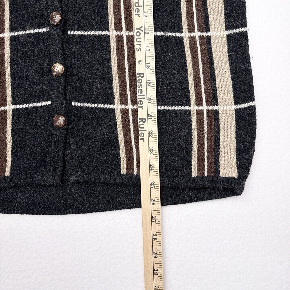 Vintage Cardigan Sweater‎ Women’s Medium Lise J Gray Plaid Grandmacore Old Money - Picture 9 of 9